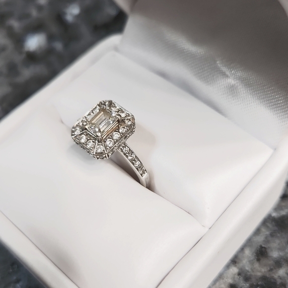 EMERALD Cut White Gold Diamond Engagement Ring - Picture 8 of 8